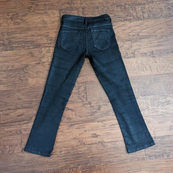 MOTHER Daydreamer Denim Black Coated Jeans DARE I BE HAPPY Skinny Flare  25 - Picture 2 of 7